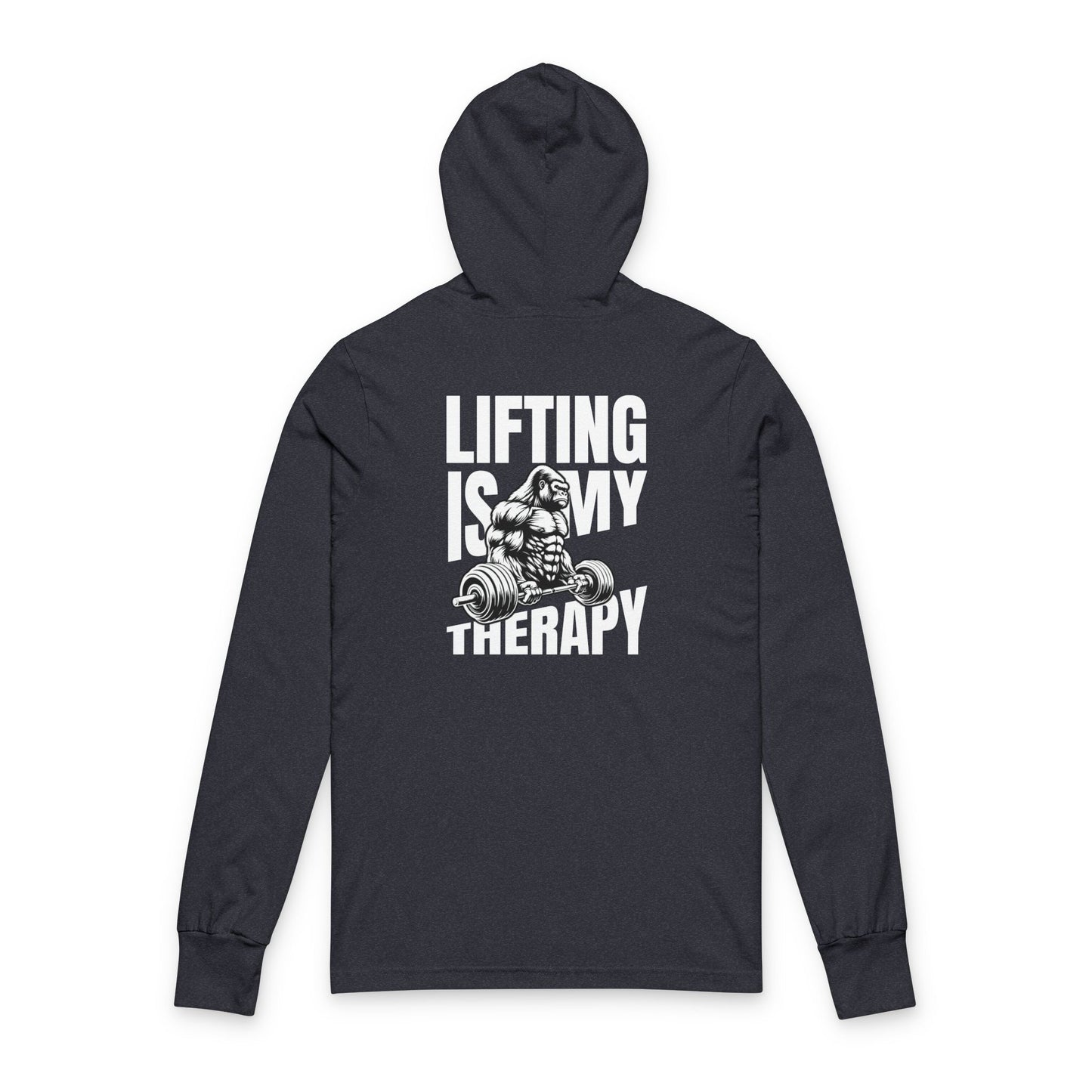 Gym Gorilla Hooded Long Sleeve Tee — Weightlifting Barbell Back Print
