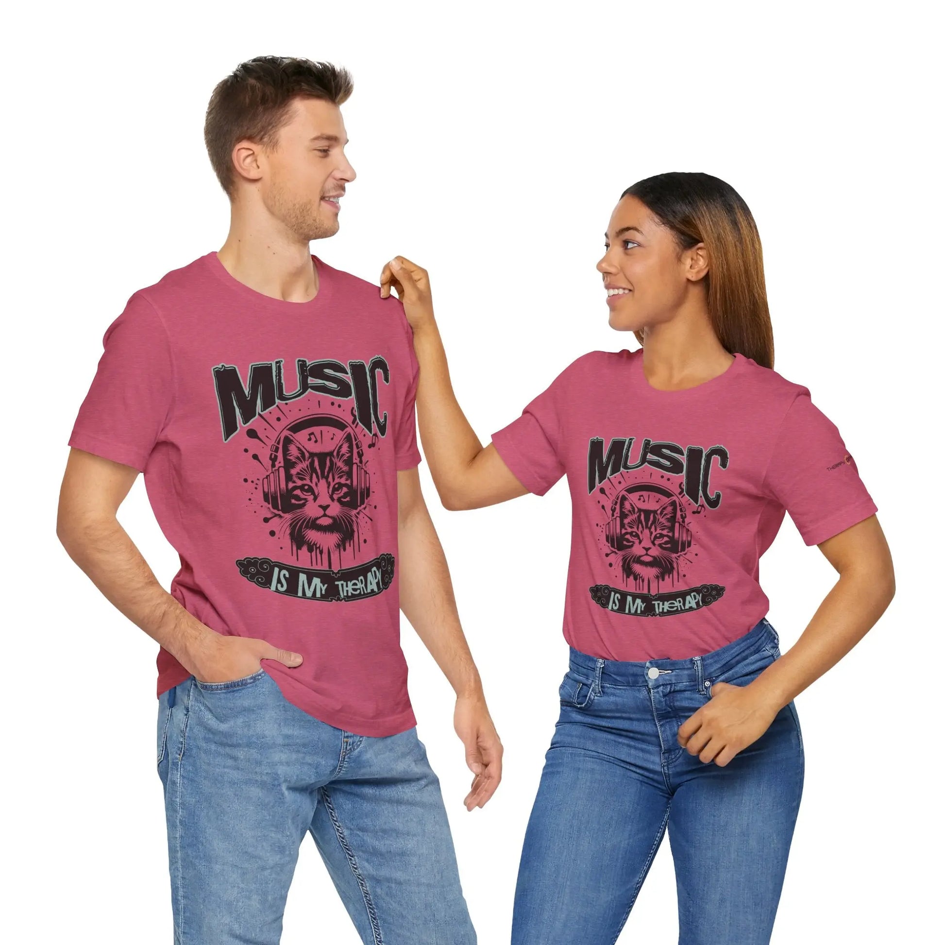 Music Is My Therapy Cat Tee, Unisex Music T-Shirt, Cat Lover Gift, Cute Graphic Tee, Gift for Musicians Printify