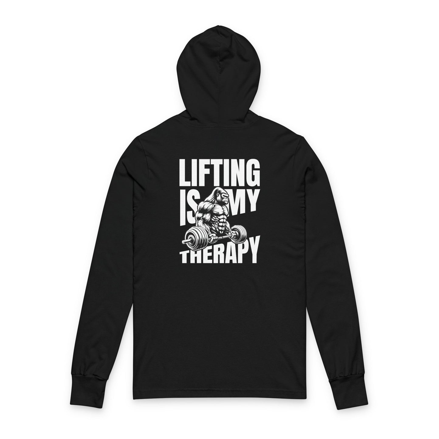 Gym Gorilla Hooded Long Sleeve Tee — Weightlifting Barbell Back Print