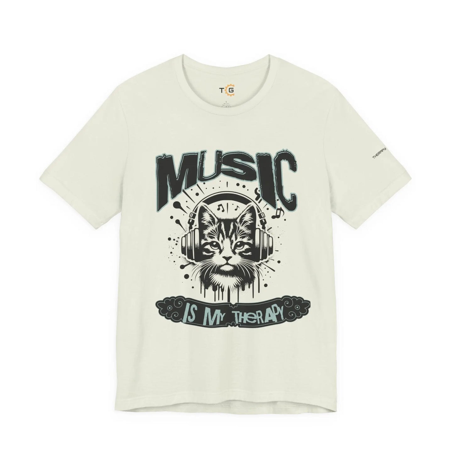 Music Is My Therapy Cat Tee, Unisex Music T-Shirt, Cat Lover Gift, Cute Graphic Tee, Gift for Musicians Printify