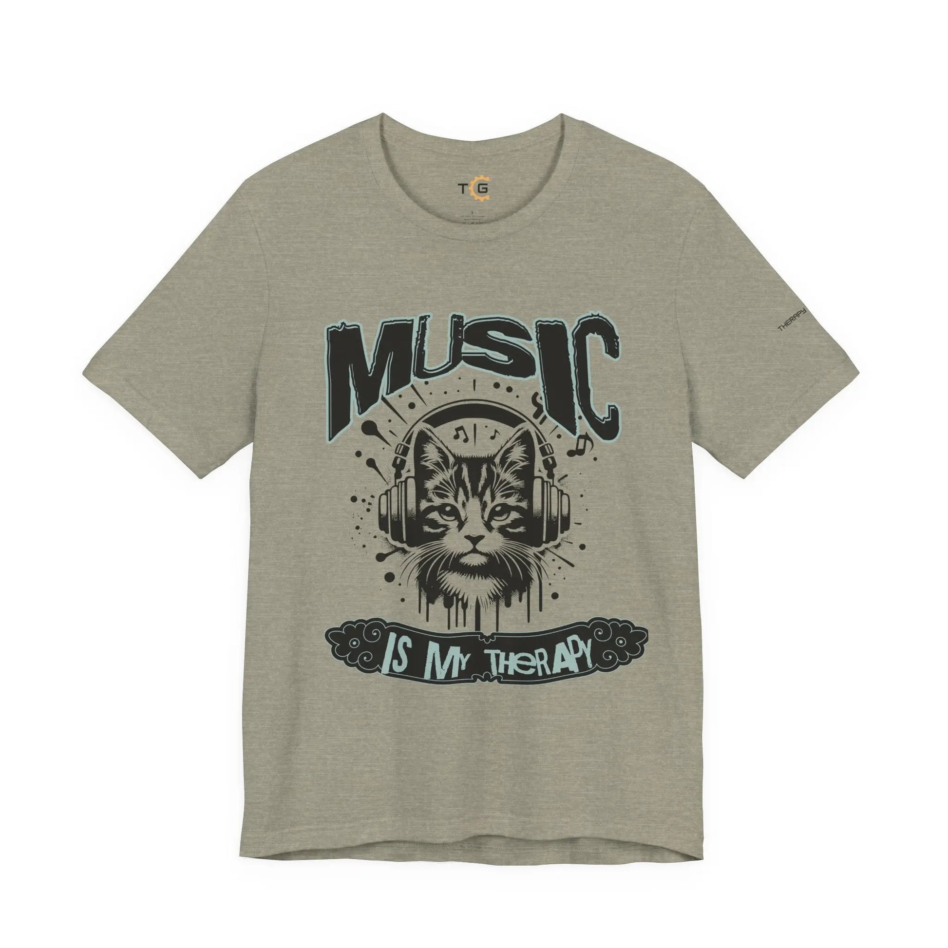 Music Is My Therapy Cat Tee, Unisex Music T-Shirt, Cat Lover Gift, Cute Graphic Tee, Gift for Musicians Printify