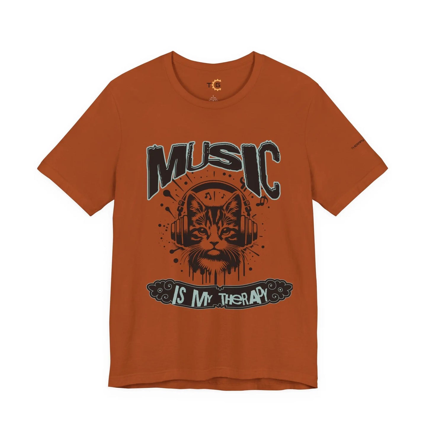 Music Is My Therapy Cat Tee, Unisex Music T-Shirt, Cat Lover Gift, Cute Graphic Tee, Gift for Musicians Printify