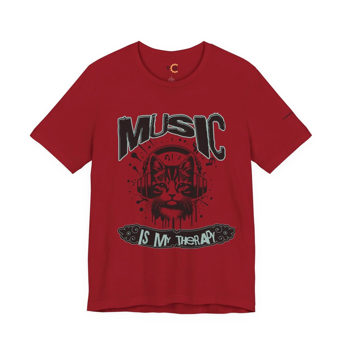 Music Is My Therapy Cat Tee, Unisex Music T-Shirt, Cat Lover Gift, Cute Graphic Tee, Gift for Musicians Printify