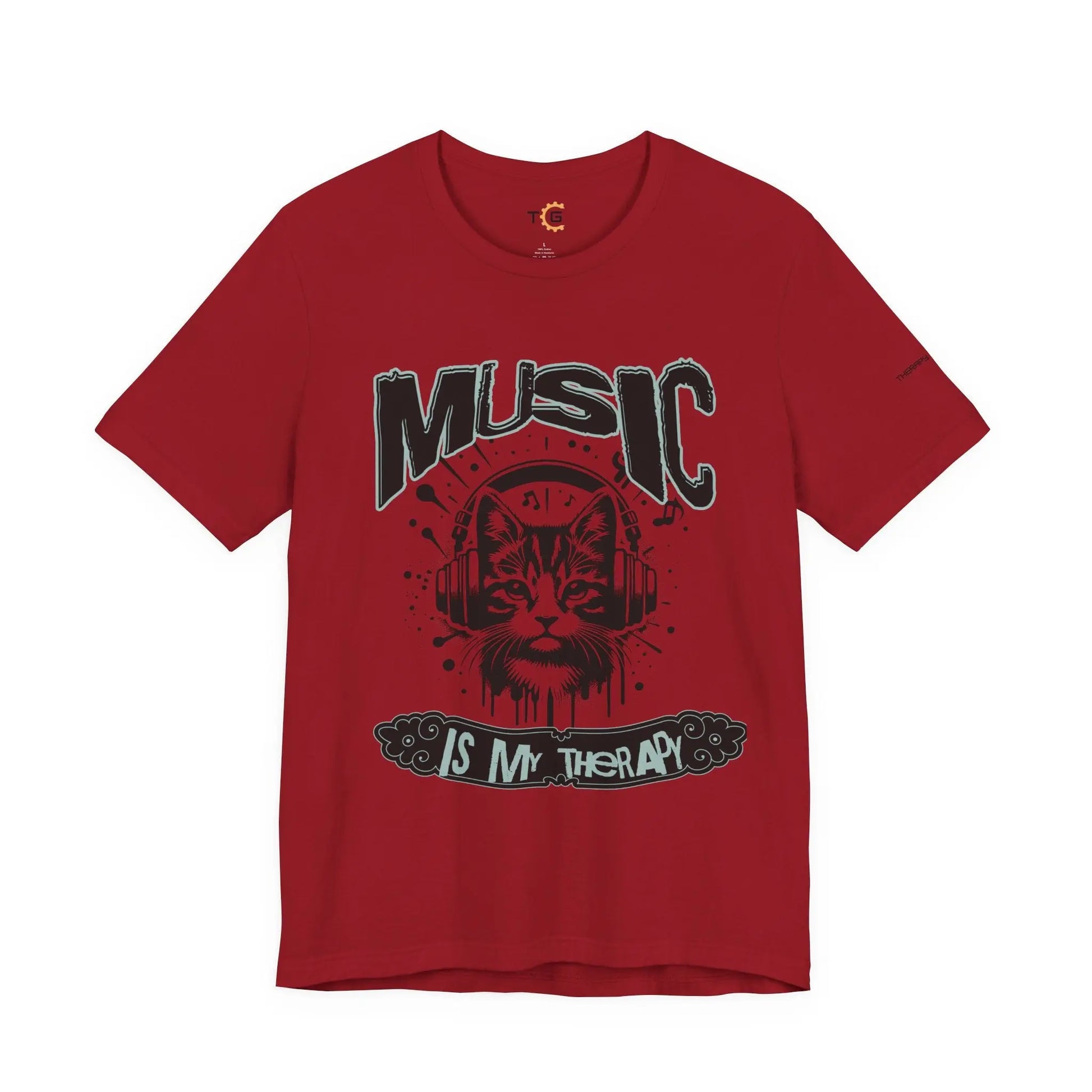 Music Is My Therapy Cat Tee, Unisex Music T-Shirt, Cat Lover Gift, Cute Graphic Tee, Gift for Musicians Printify
