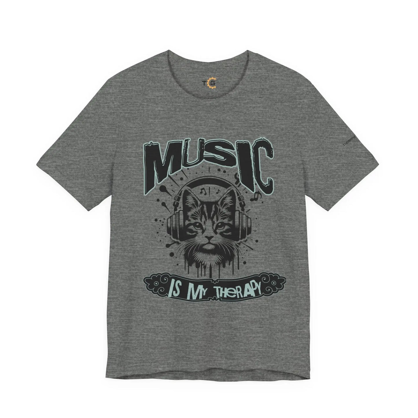 Music Is My Therapy Cat Tee, Unisex Music T-Shirt, Cat Lover Gift, Cute Graphic Tee, Gift for Musicians Printify