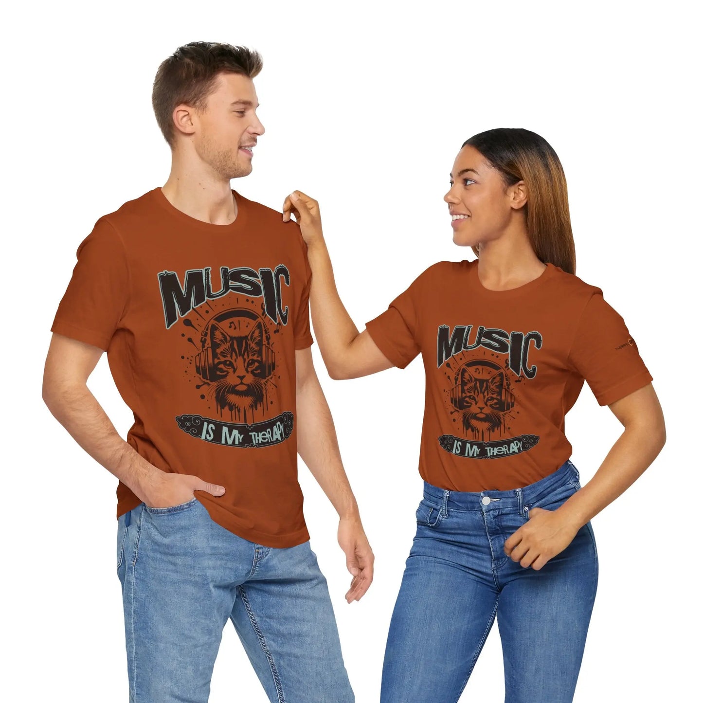 Music Is My Therapy Cat Tee, Unisex Music T-Shirt, Cat Lover Gift, Cute Graphic Tee, Gift for Musicians Printify