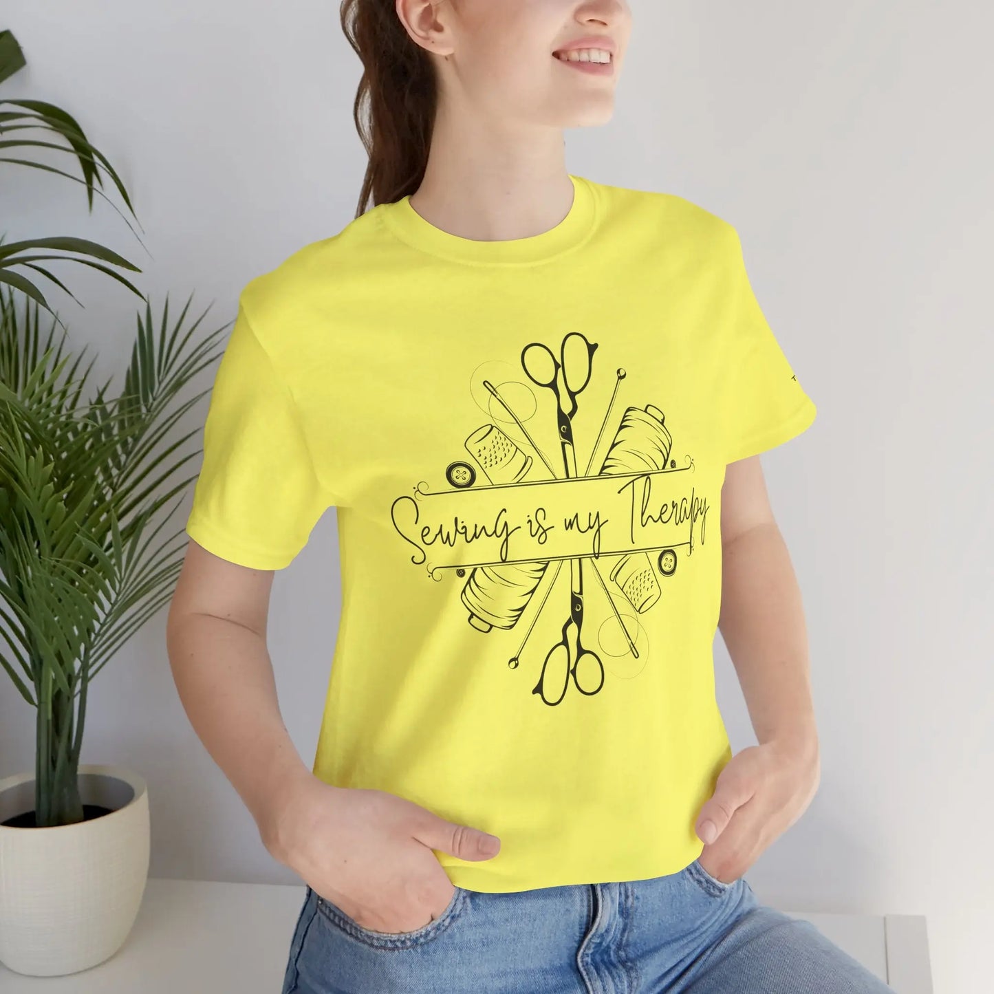 Sewing Therapy Tee - Unisex Jersey Short Sleeve Shirt, Gift for Sewers Printify