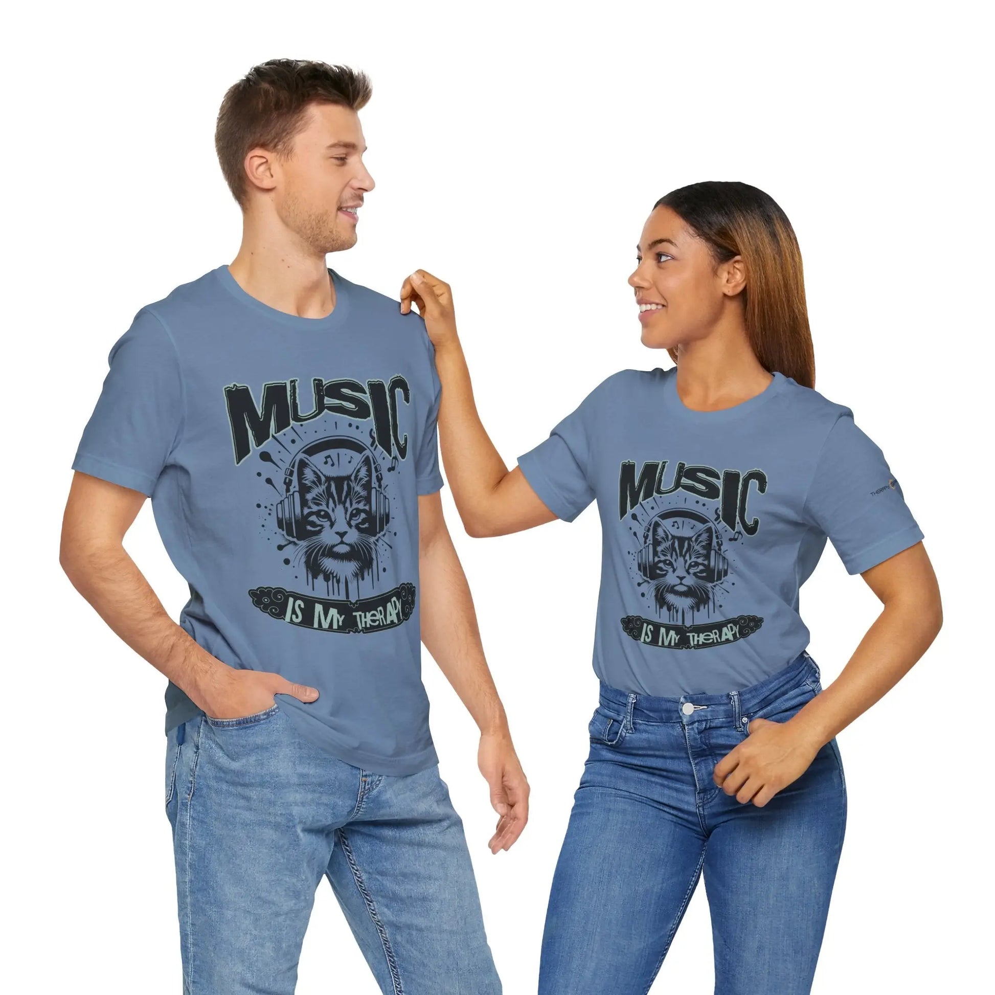 Music Is My Therapy Cat Tee, Unisex Music T-Shirt, Cat Lover Gift, Cute Graphic Tee, Gift for Musicians Printify