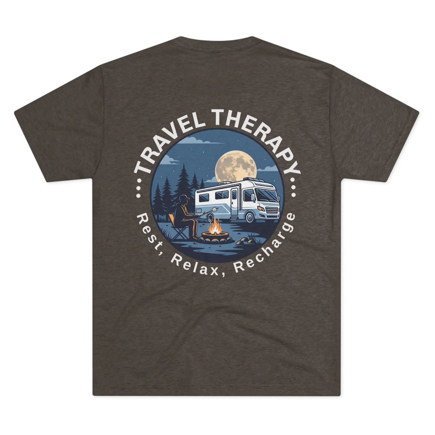 RV Camping T‑Shirt — Moonlit Camper Van & Campfire Graphic Tee Printify