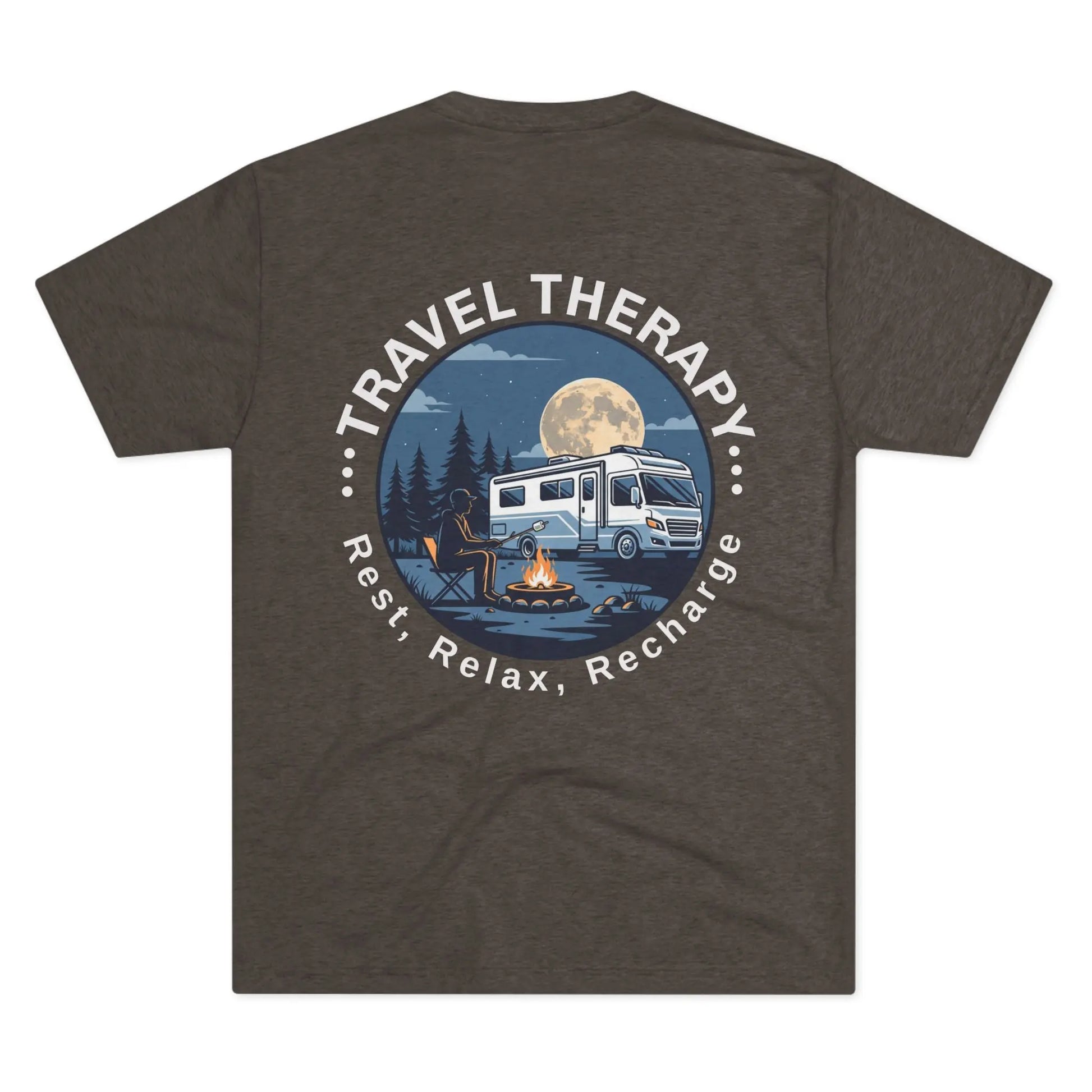 RV Camping T‑Shirt — Moonlit Camper Van & Campfire Graphic Tee Printify