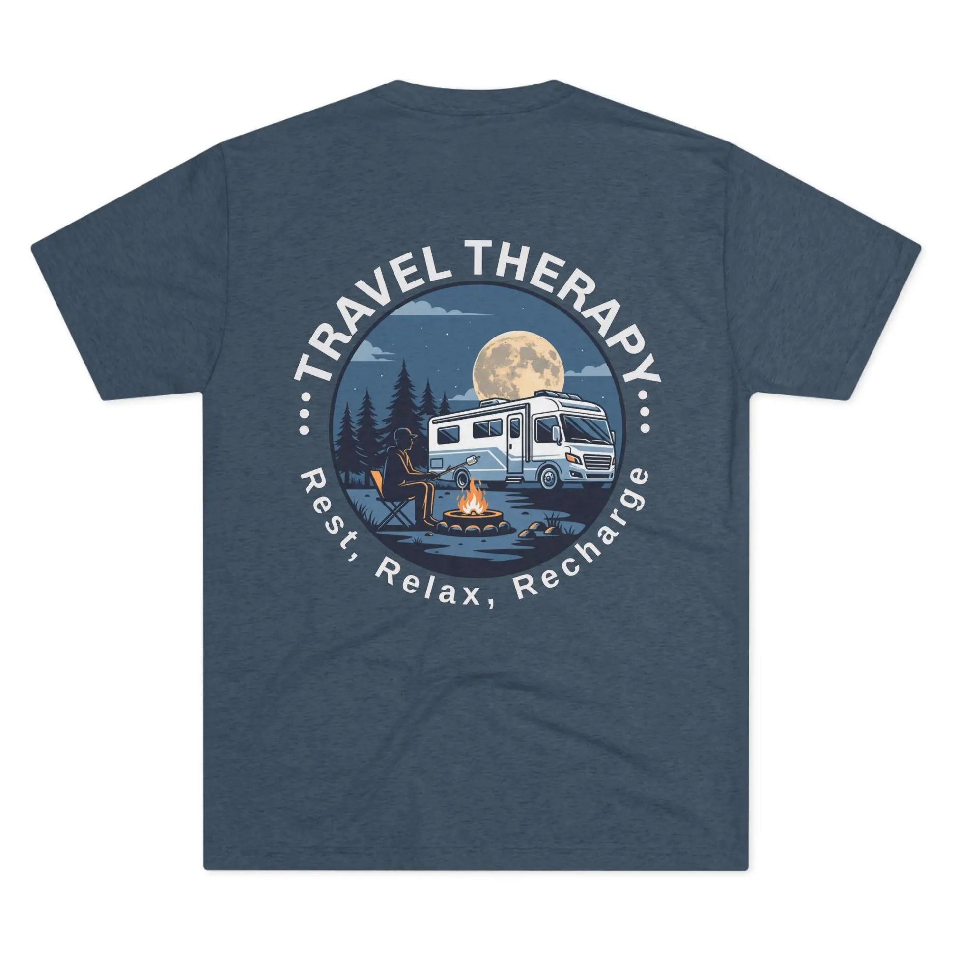 RV Camping T‑Shirt — Moonlit Camper Van & Campfire Graphic Tee Printify