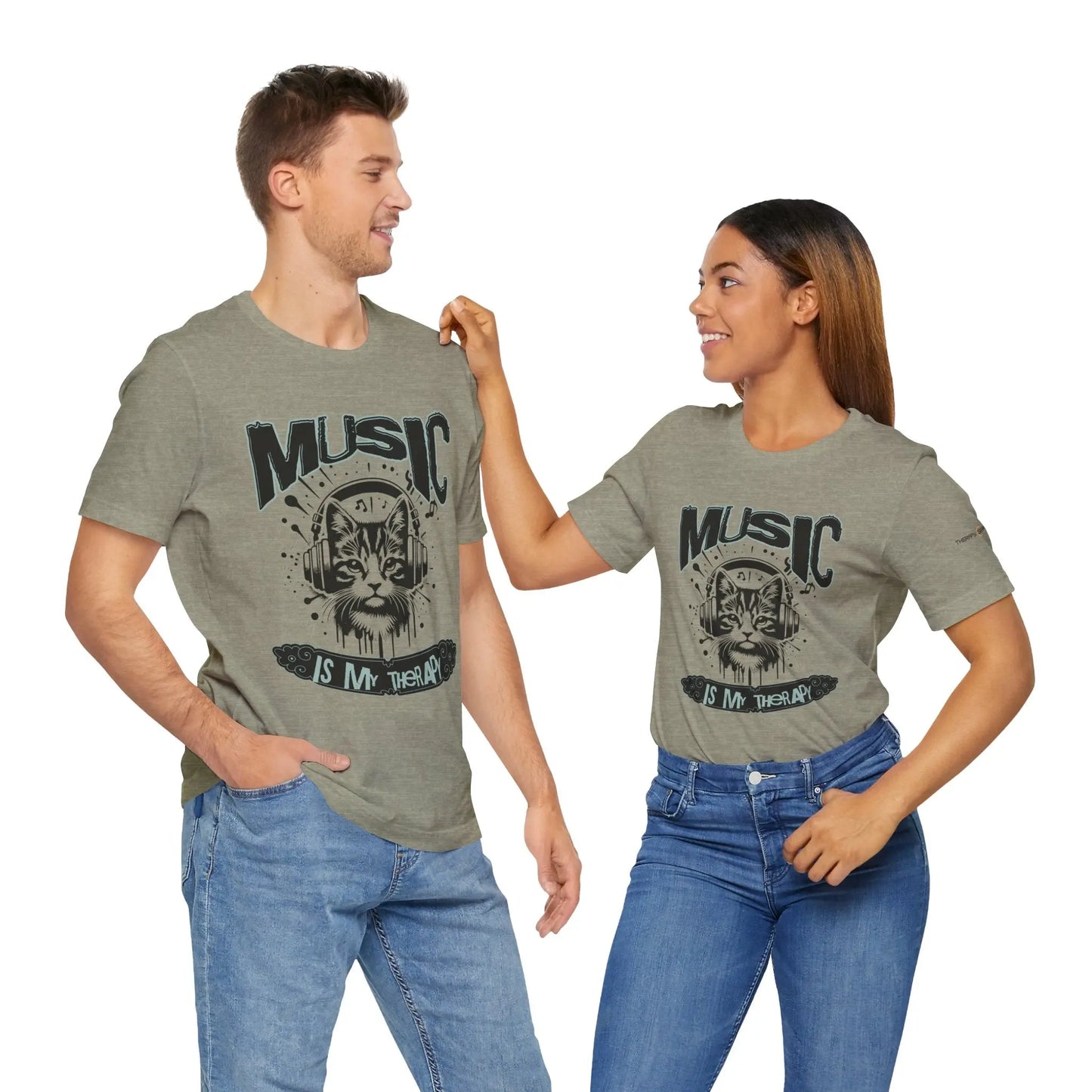 Music Is My Therapy Cat Tee, Unisex Music T-Shirt, Cat Lover Gift, Cute Graphic Tee, Gift for Musicians Printify