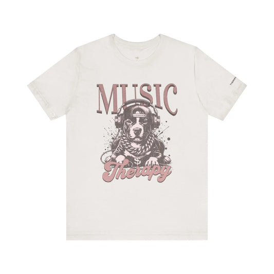 Music Therapy Unisex Jersey Tee - Perfect Gift for Music Lovers, Dog Owners, Casual Wear, Relaxation, & Dog Lovers! Printify