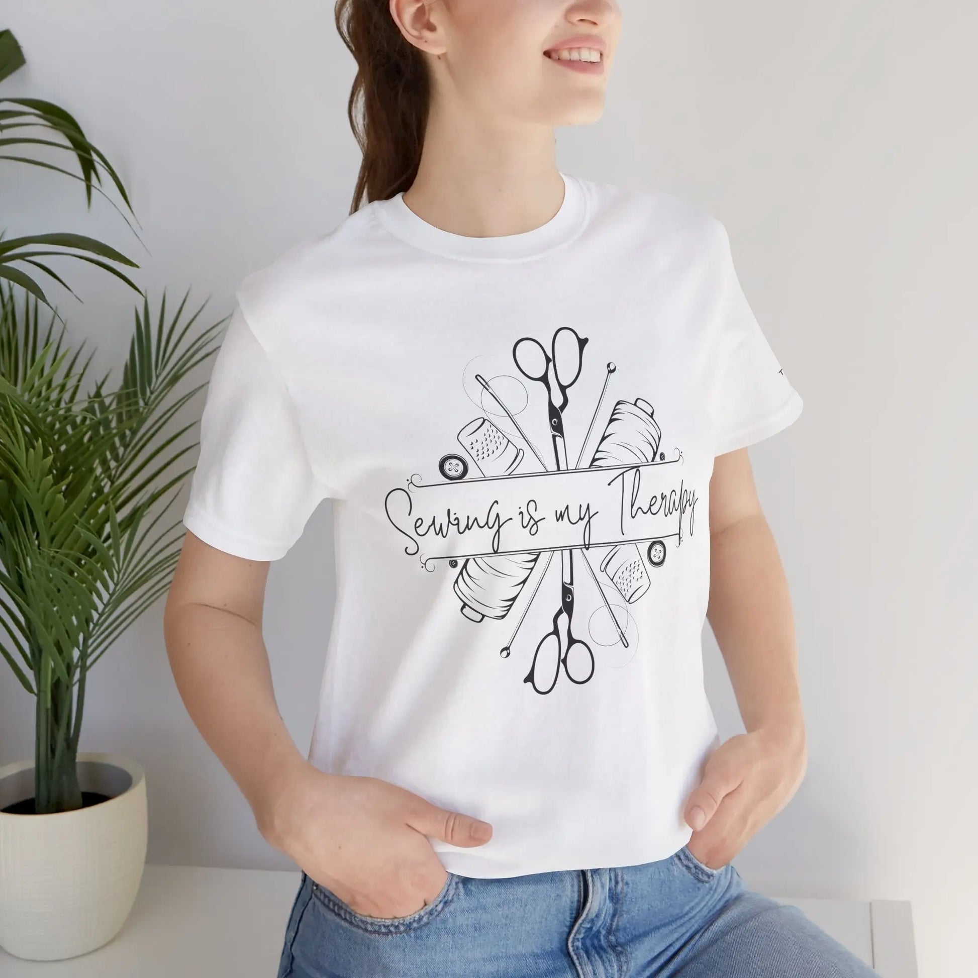 Sewing Therapy Tee - Unisex Jersey Short Sleeve Shirt, Gift for Sewers Printify