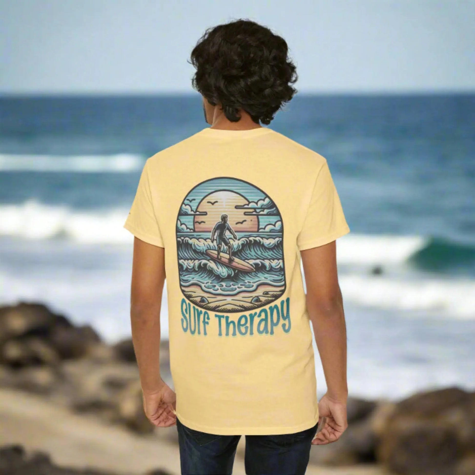 Surf Therapy Unisex Heavy Cotton Tee, Summer Vibes T-Shirt, Beach Day Apparel, Water Sports Gift, Casual Surfwear Printify