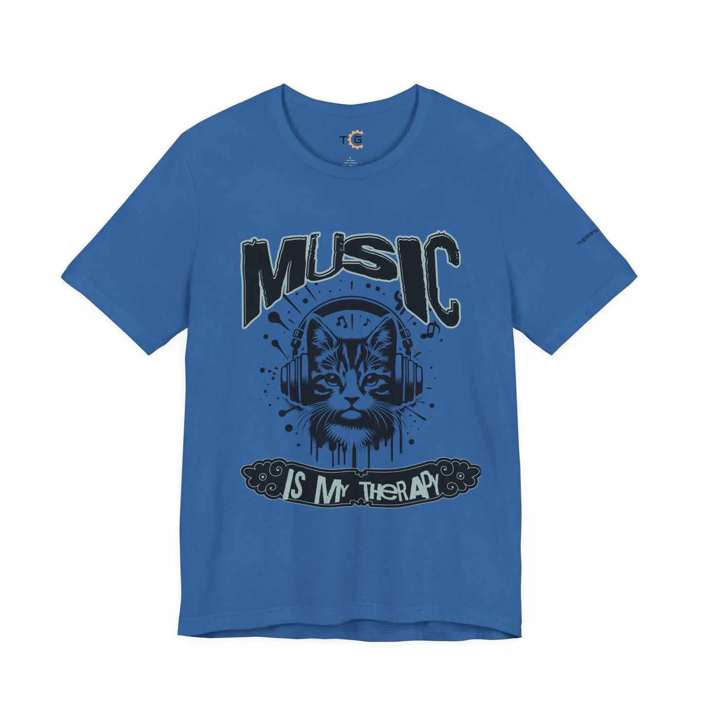 Music Is My Therapy Cat Tee, Unisex Music T-Shirt, Cat Lover Gift, Cute Graphic Tee, Gift for Musicians Printify