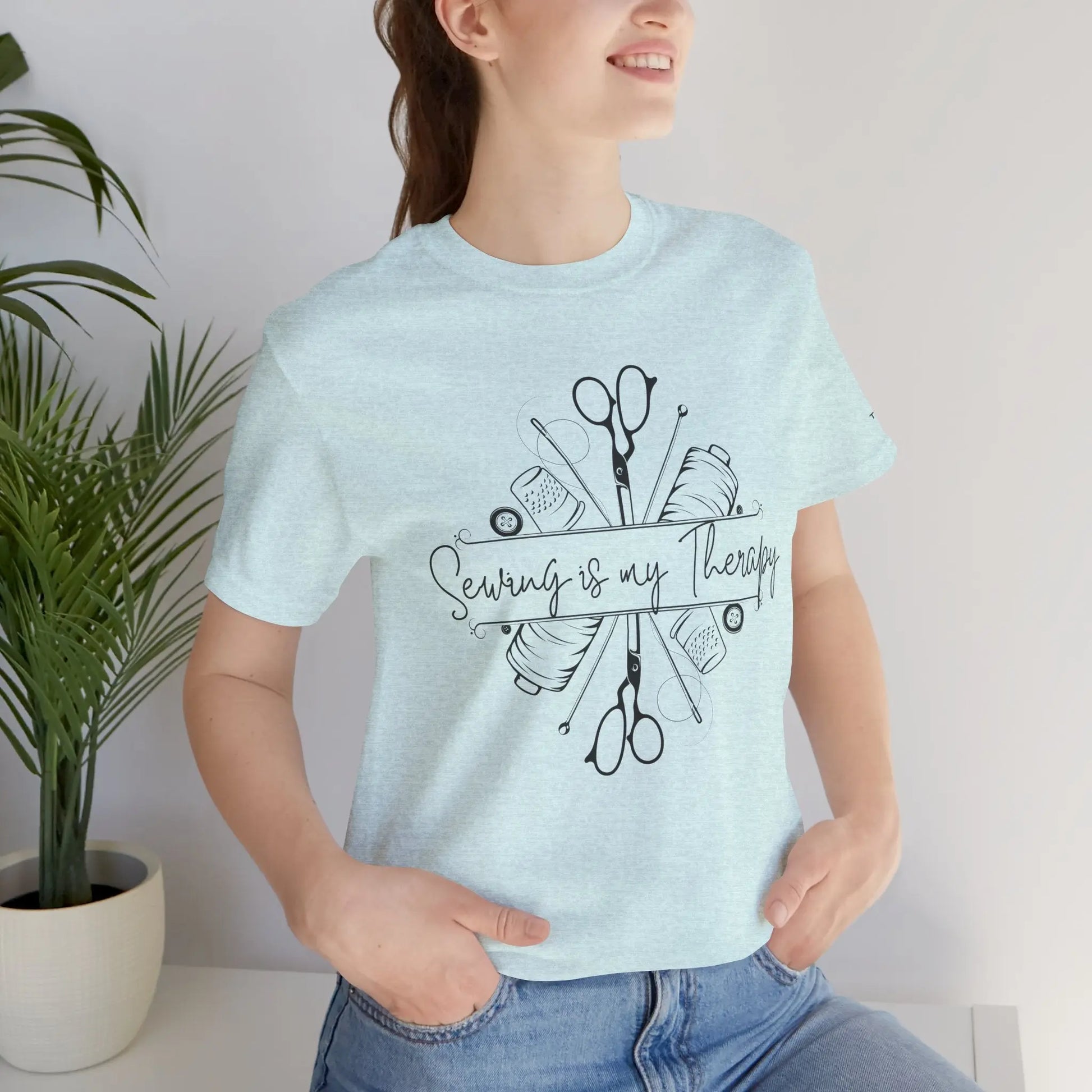 Sewing Therapy Tee - Unisex Jersey Short Sleeve Shirt, Gift for Sewers Printify