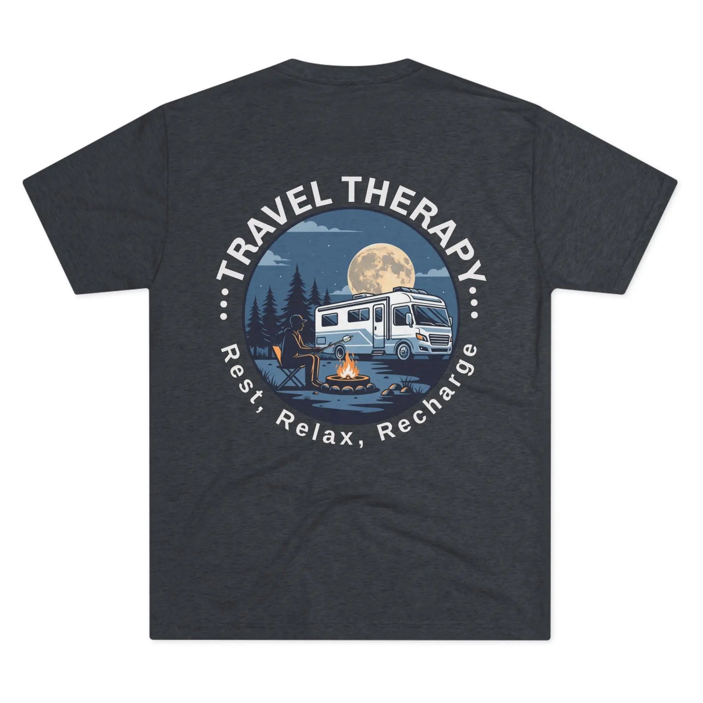 RV Camping T‑Shirt — Moonlit Camper Van & Campfire Graphic Tee Printify