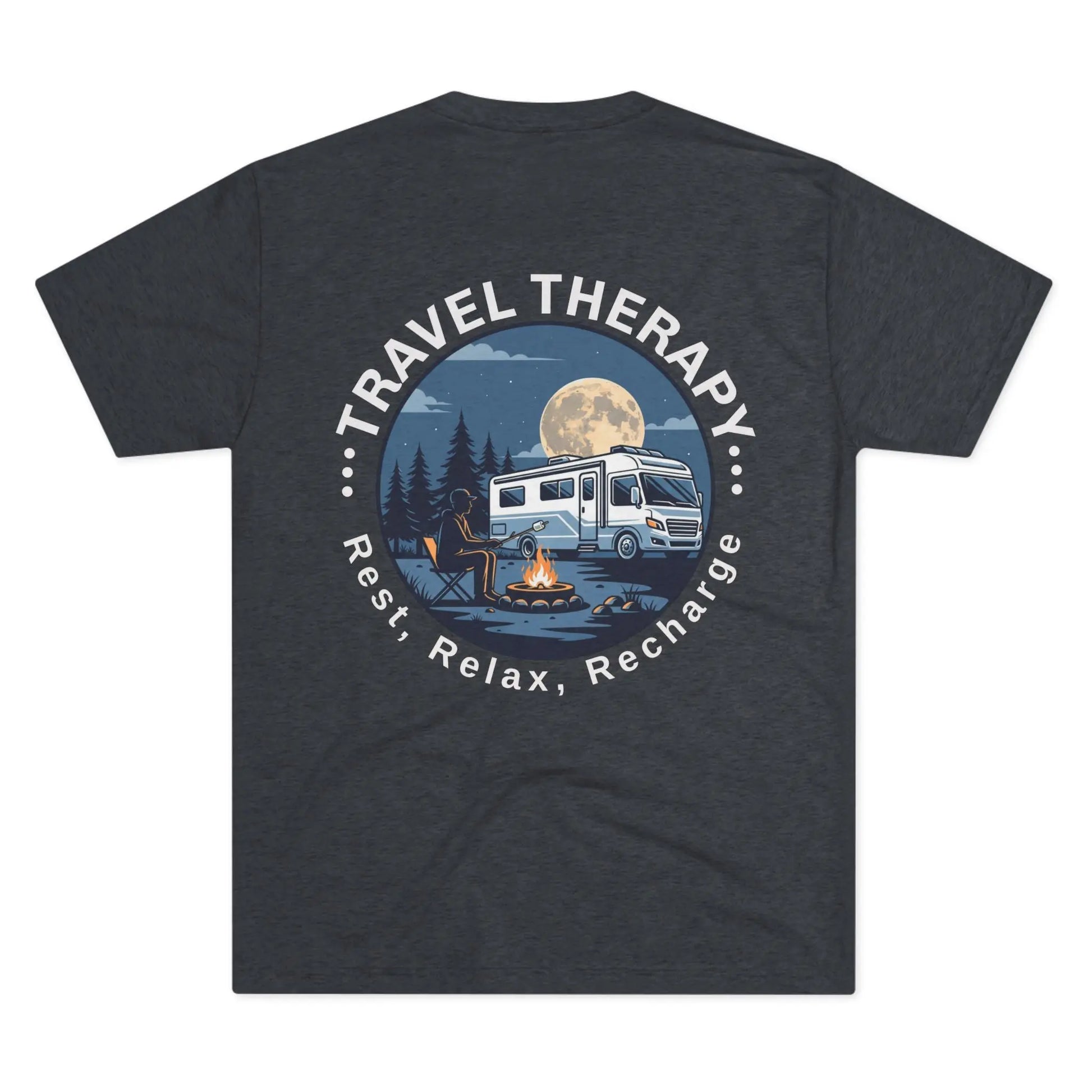 RV Camping T‑Shirt — Moonlit Camper Van & Campfire Graphic Tee Printify