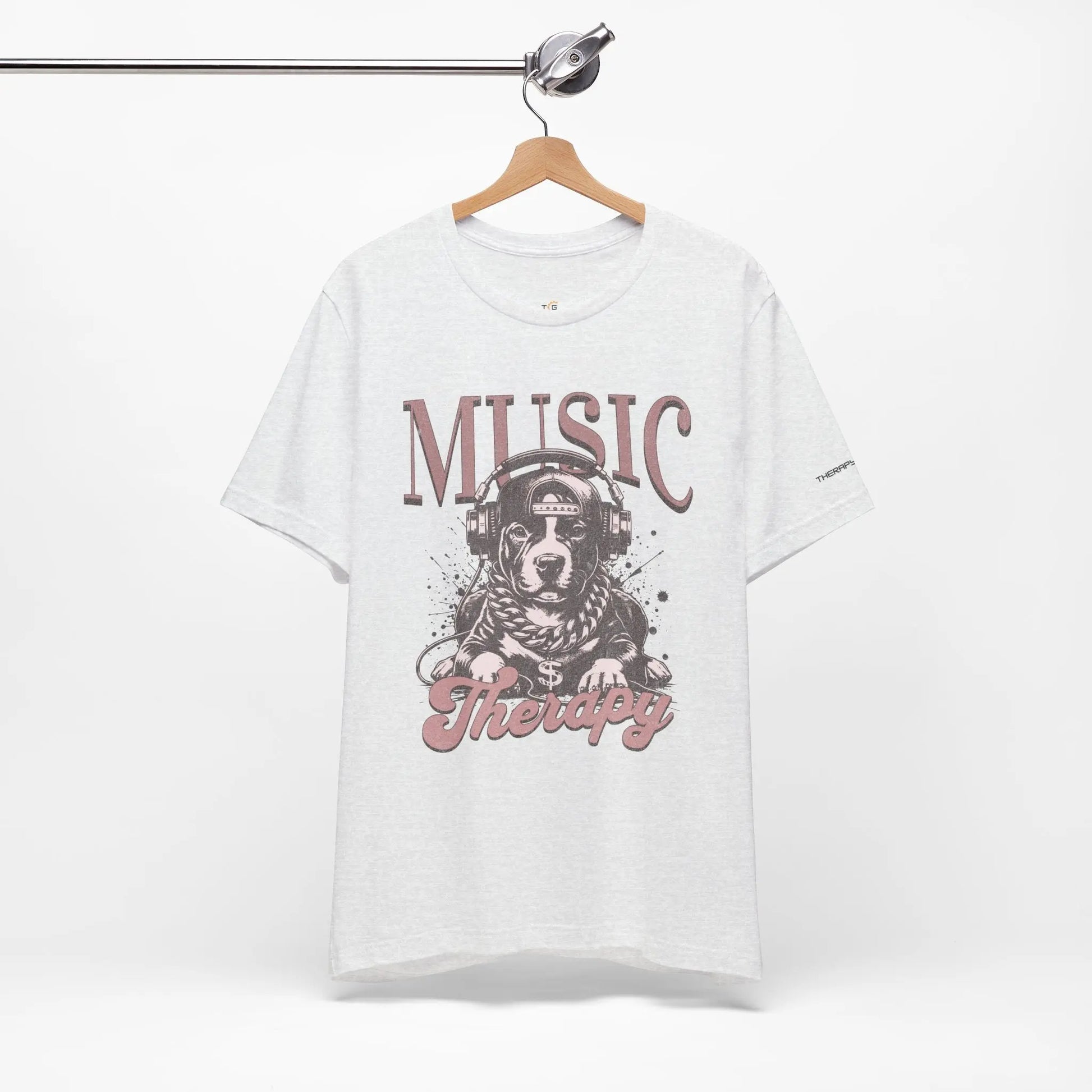 Music Therapy Unisex Jersey Tee - Perfect Gift for Music Lovers, Dog Owners, Casual Wear, Relaxation, & Dog Lovers! Printify