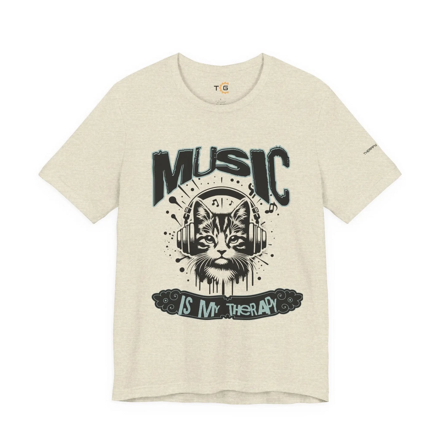 Music Is My Therapy Cat Tee, Unisex Music T-Shirt, Cat Lover Gift, Cute Graphic Tee, Gift for Musicians Printify