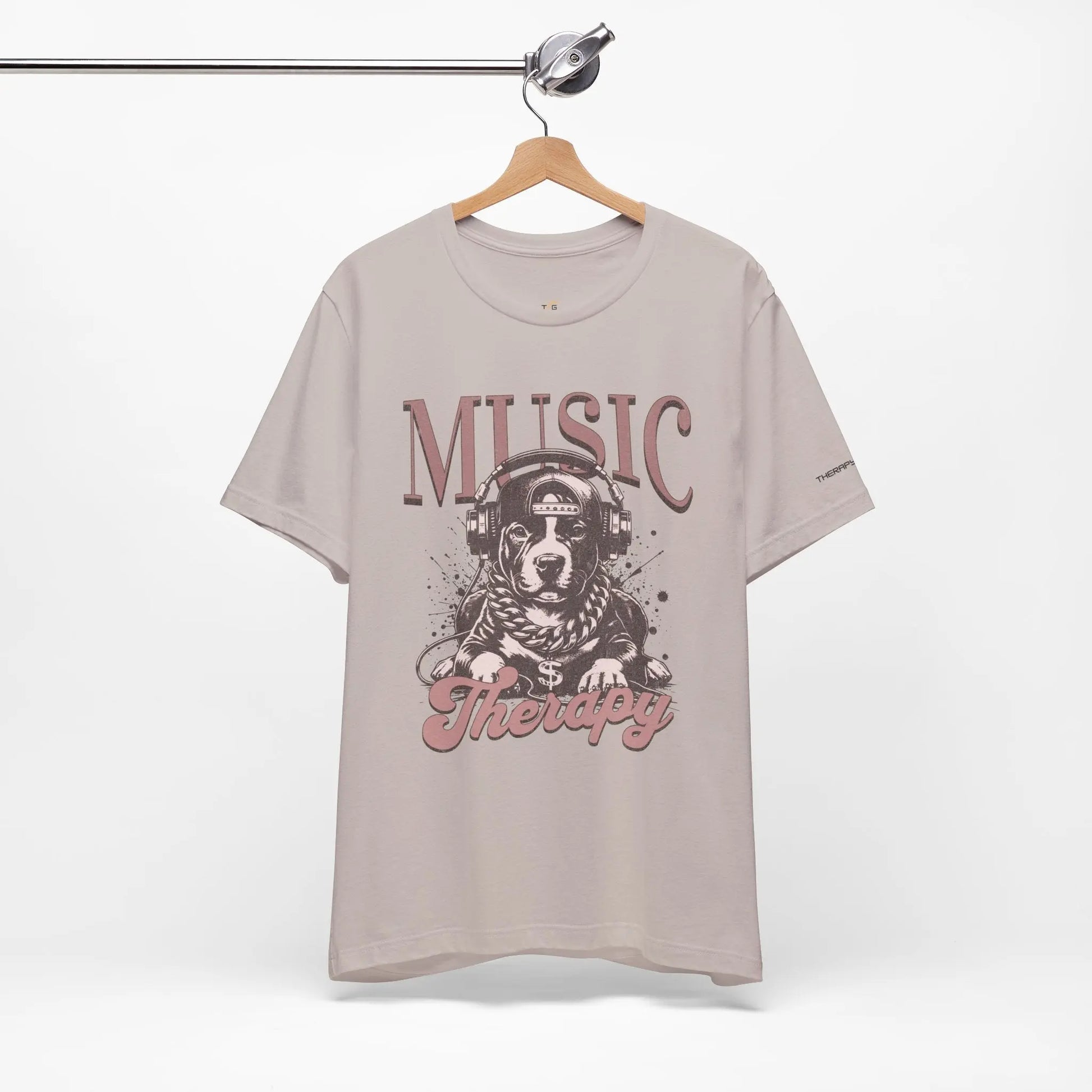 Music Therapy Unisex Jersey Tee - Perfect Gift for Music Lovers, Dog Owners, Casual Wear, Relaxation, & Dog Lovers! Printify
