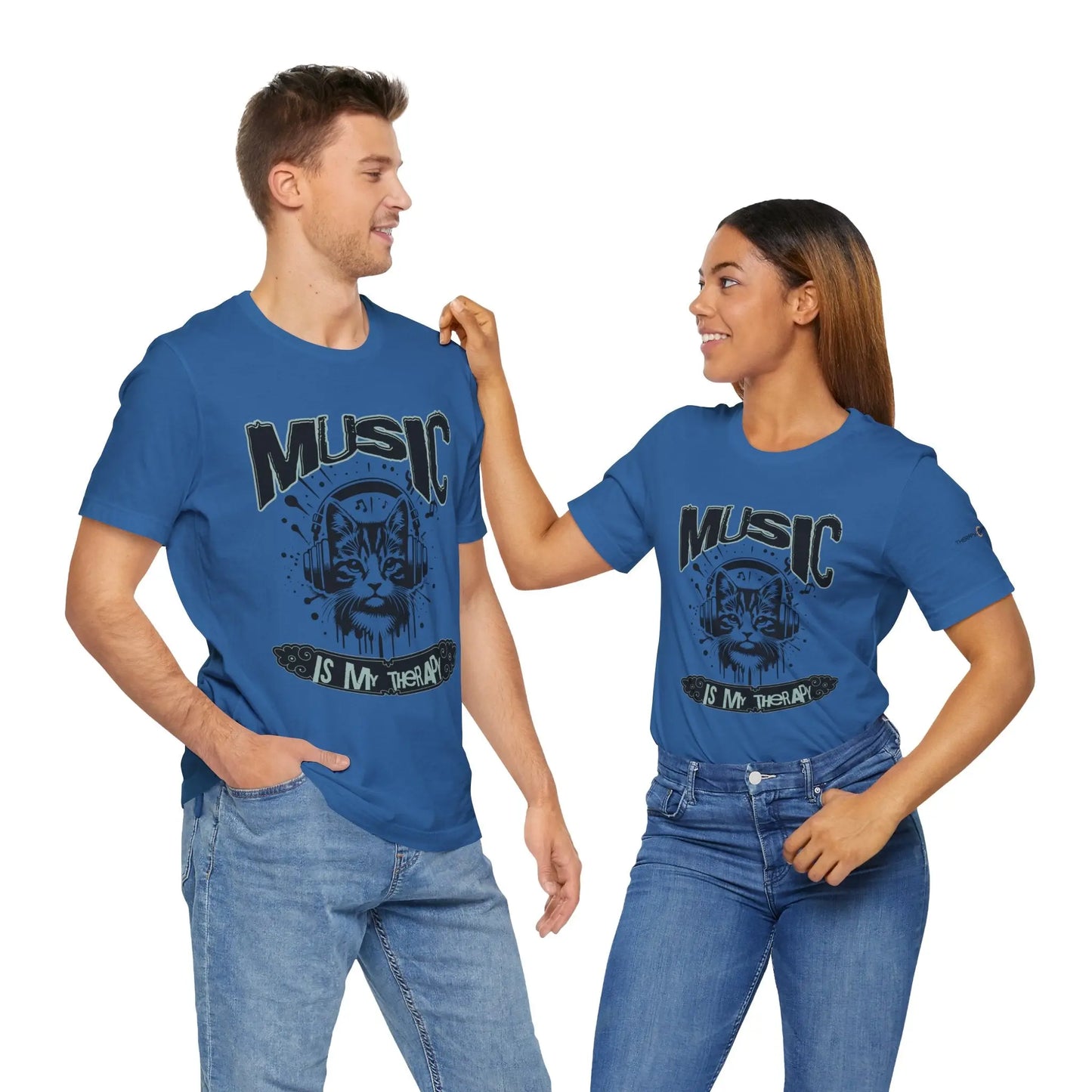 Music Is My Therapy Cat Tee, Unisex Music T-Shirt, Cat Lover Gift, Cute Graphic Tee, Gift for Musicians Printify