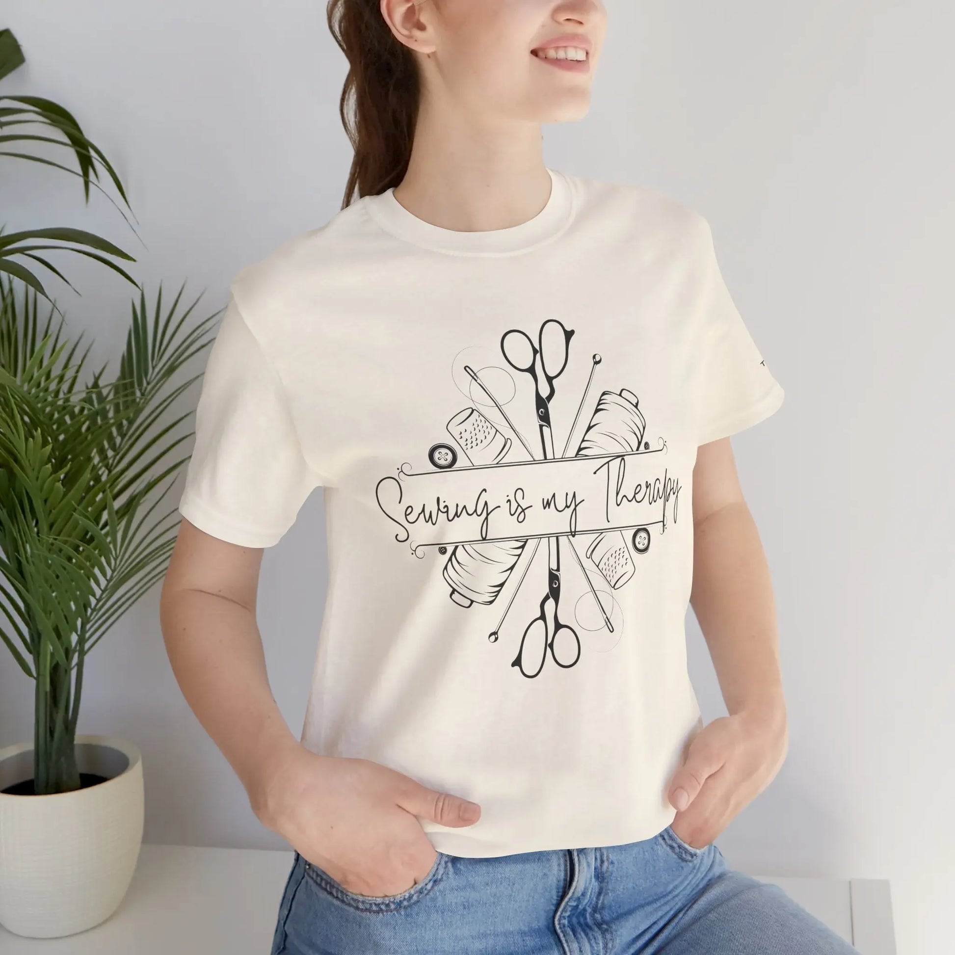 Sewing Therapy Tee - Unisex Jersey Short Sleeve Shirt, Gift for Sewers Printify