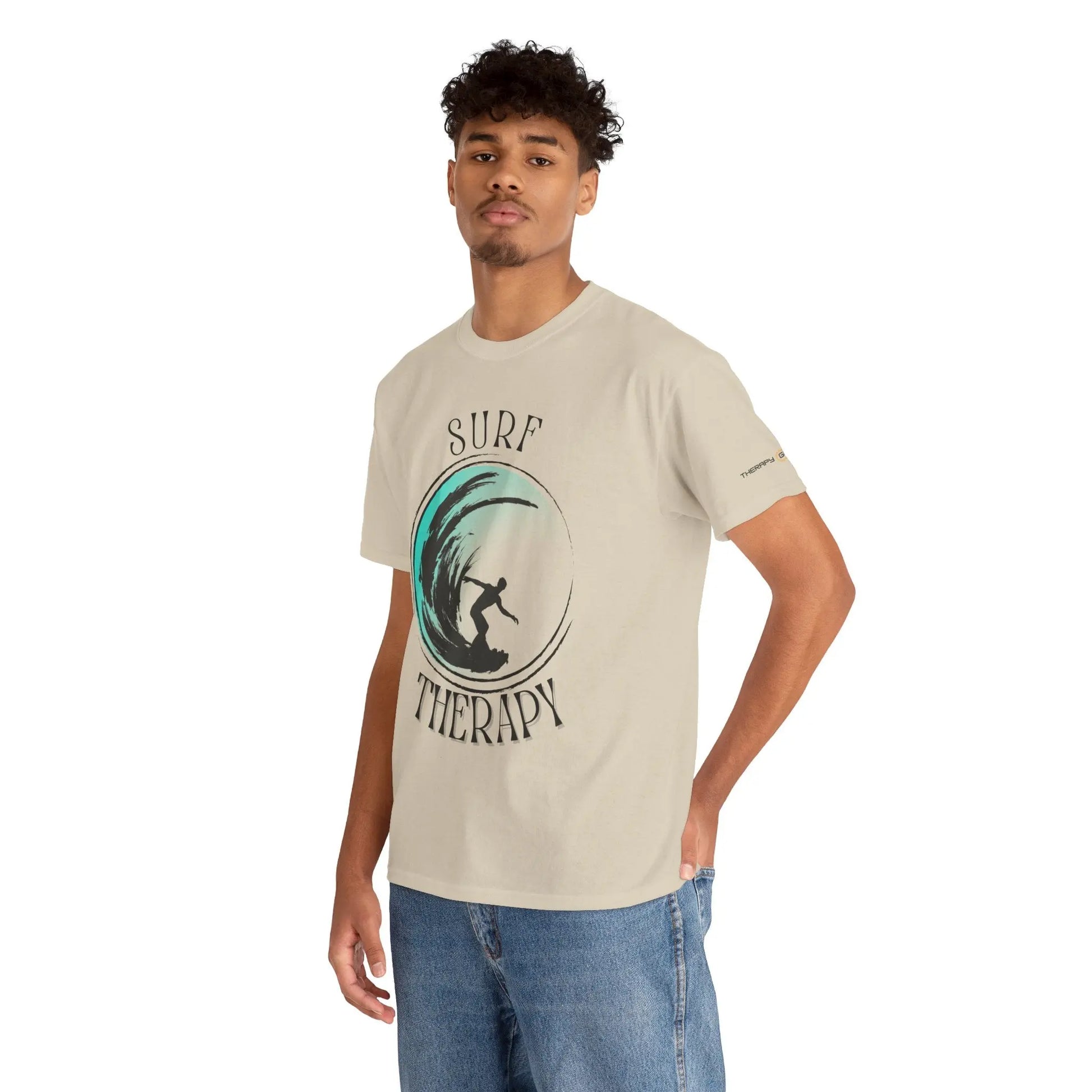 Surf Therapy Unisex Heavy Cotton Tee | Relaxed Fit Summer Shirt, Beach Lover Gift, Surfing Apparel, Ocean Vibes T-Shirt, Fun Casual Wear Printify