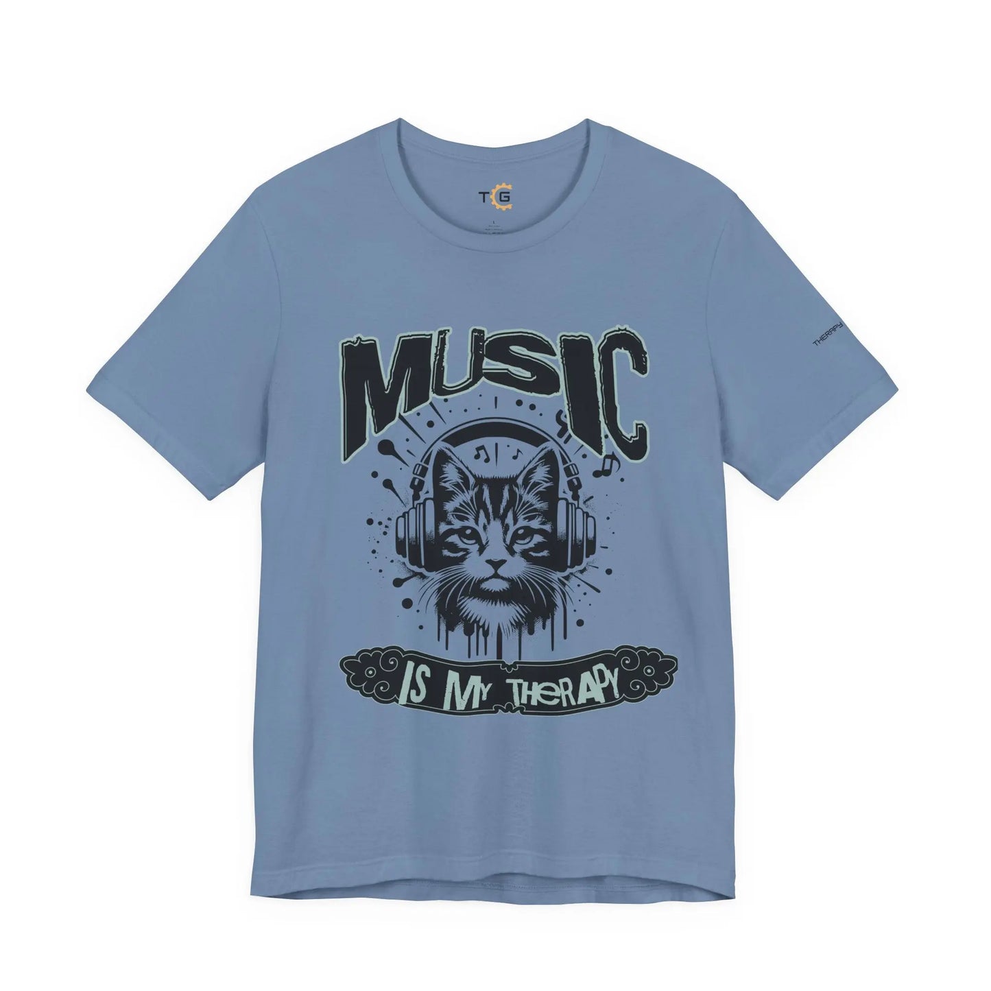 Music Is My Therapy Cat Tee, Unisex Music T-Shirt, Cat Lover Gift, Cute Graphic Tee, Gift for Musicians Printify