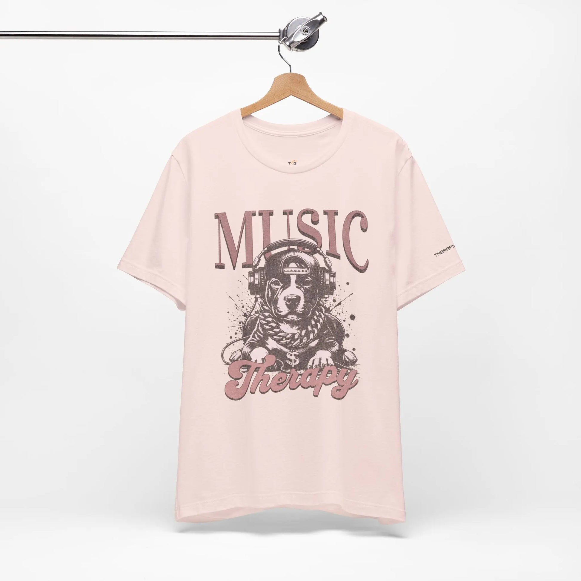 Music Therapy Unisex Jersey Tee - Perfect Gift for Music Lovers, Dog Owners, Casual Wear, Relaxation, & Dog Lovers! Printify