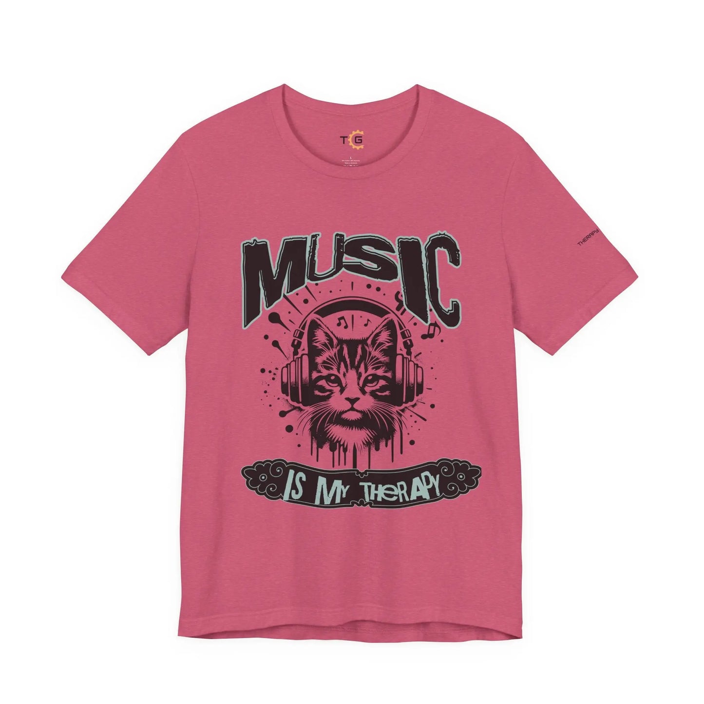 Music Is My Therapy Cat Tee, Unisex Music T-Shirt, Cat Lover Gift, Cute Graphic Tee, Gift for Musicians Printify