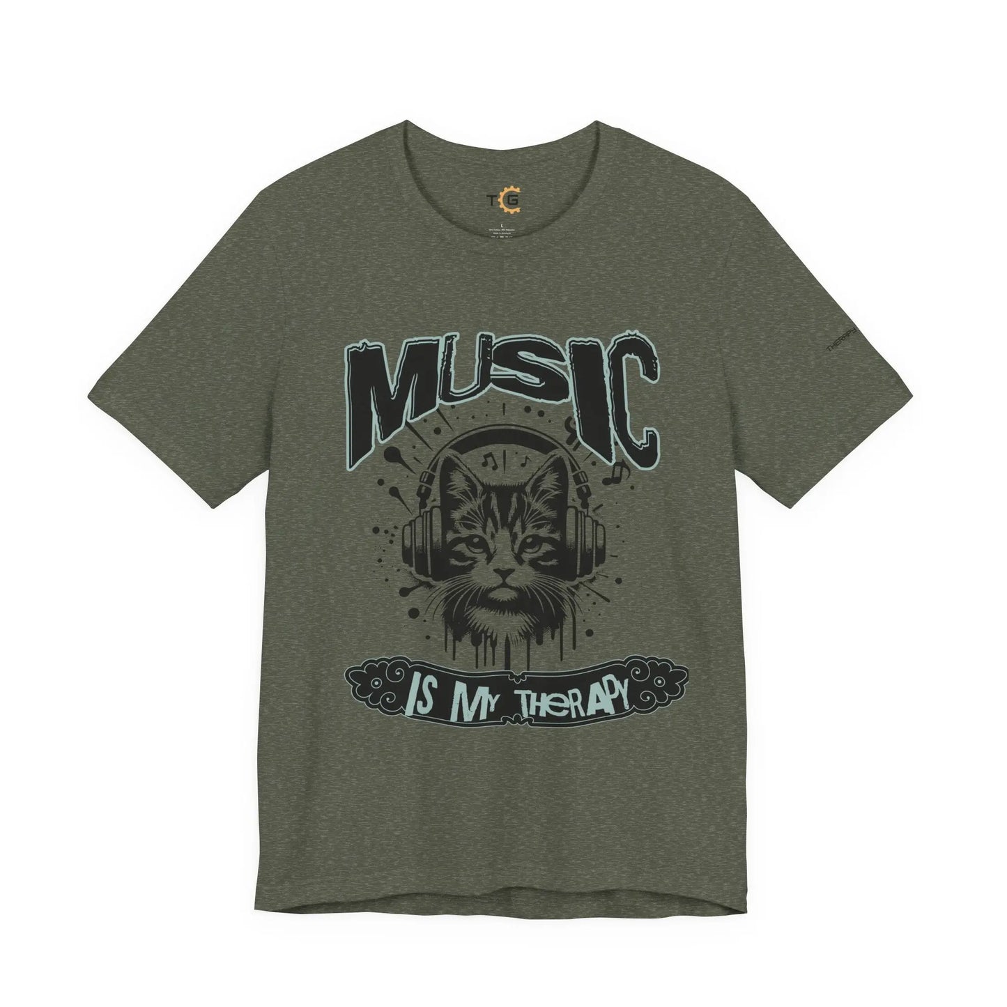 Music Is My Therapy Cat Tee, Unisex Music T-Shirt, Cat Lover Gift, Cute Graphic Tee, Gift for Musicians Printify