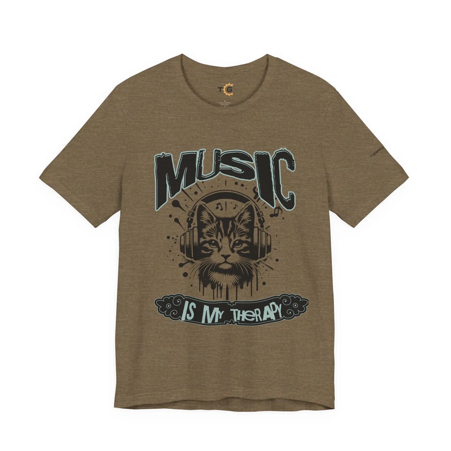 Music Is My Therapy Cat Tee, Unisex Music T-Shirt, Cat Lover Gift, Cute Graphic Tee, Gift for Musicians Printify