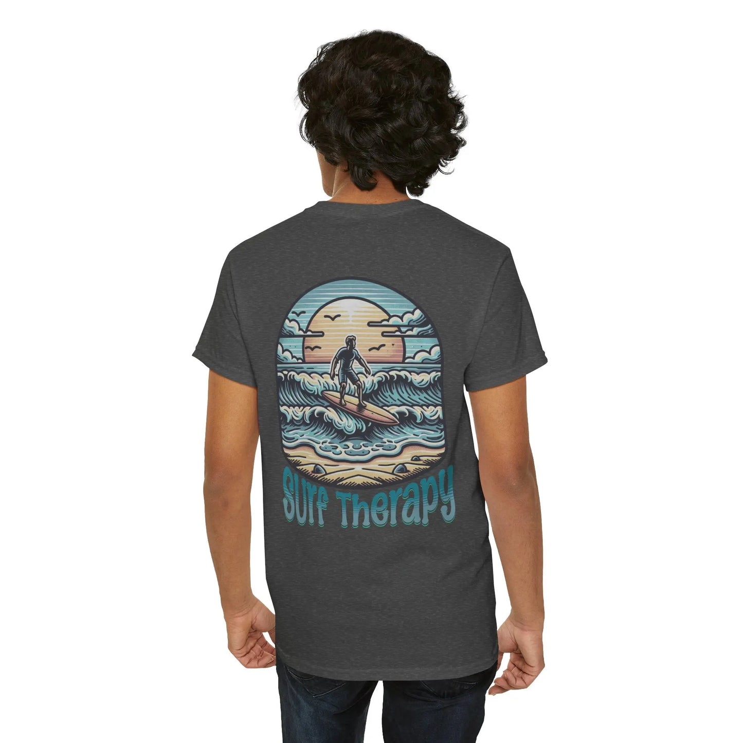 Surf Therapy Unisex Heavy Cotton Tee, Summer Vibes T-Shirt, Beach Day Apparel, Water Sports Gift, Casual Surfwear Printify