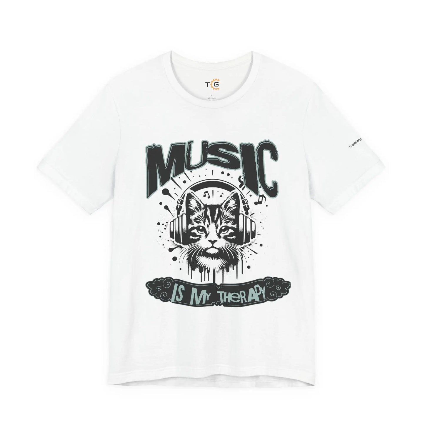 Music Is My Therapy Cat Tee, Unisex Music T-Shirt, Cat Lover Gift, Cute Graphic Tee, Gift for Musicians Printify