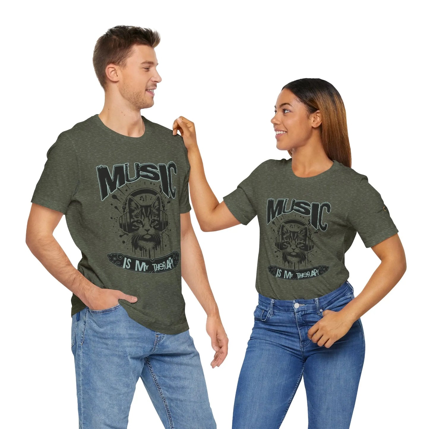 Music Is My Therapy Cat Tee, Unisex Music T-Shirt, Cat Lover Gift, Cute Graphic Tee, Gift for Musicians Printify