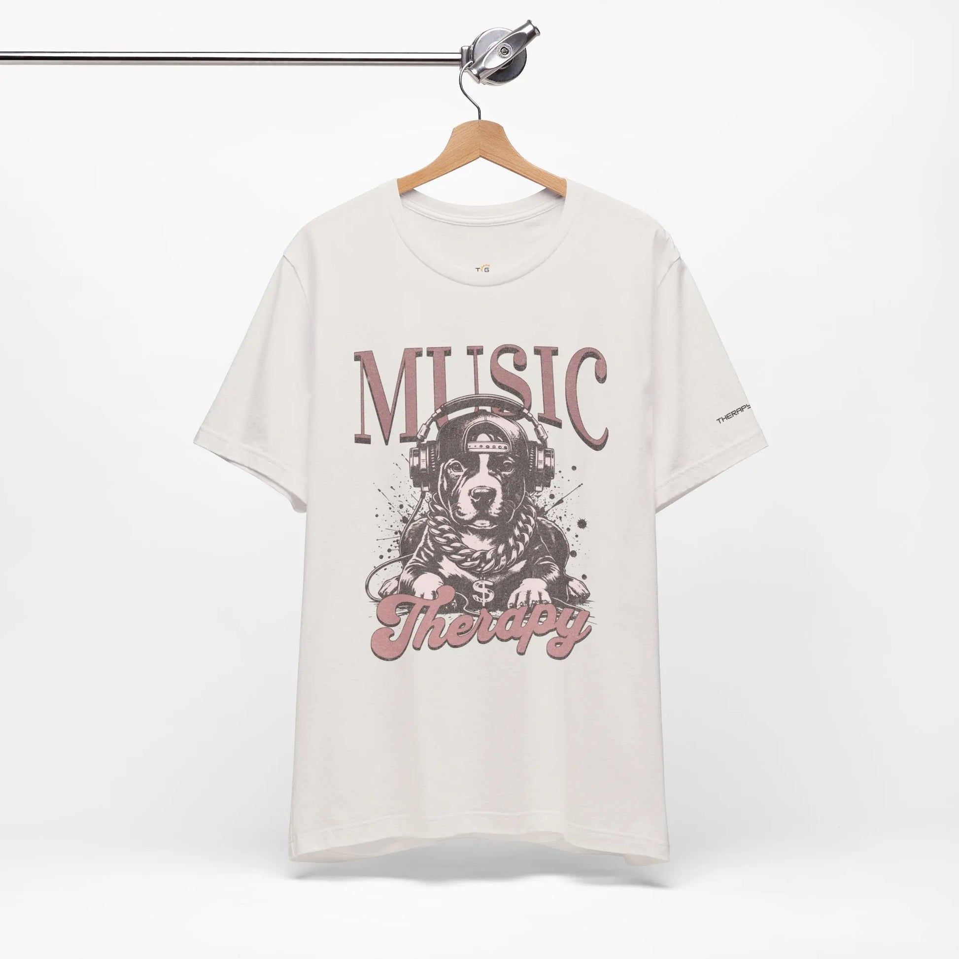 Music Therapy Unisex Jersey Tee - Perfect Gift for Music Lovers, Dog Owners, Casual Wear, Relaxation, & Dog Lovers! Printify