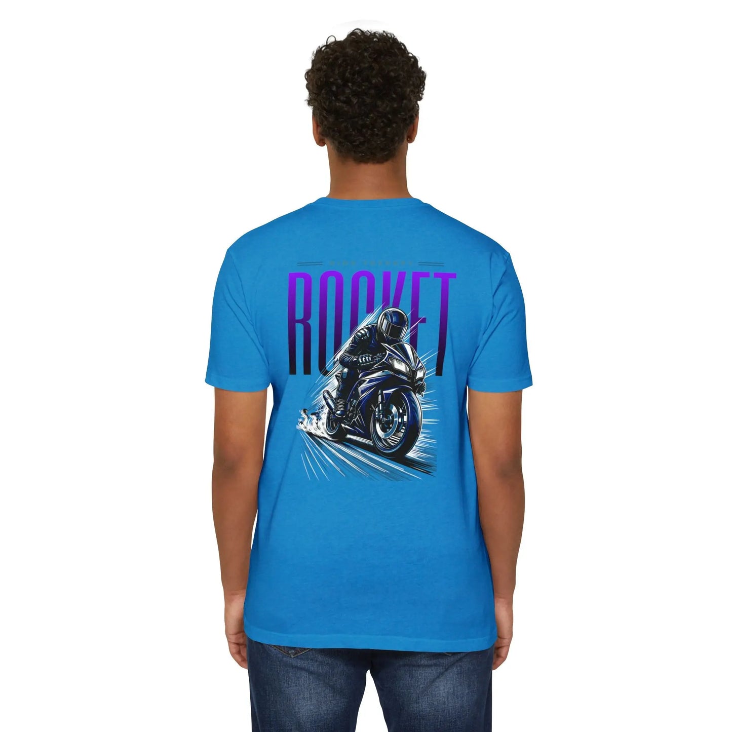 Rocket Themed Unisex Tee, Motorcycle Lover Gift, Casual Wear, Gift for Bikers, Unique Graphic T-Shirt Printify