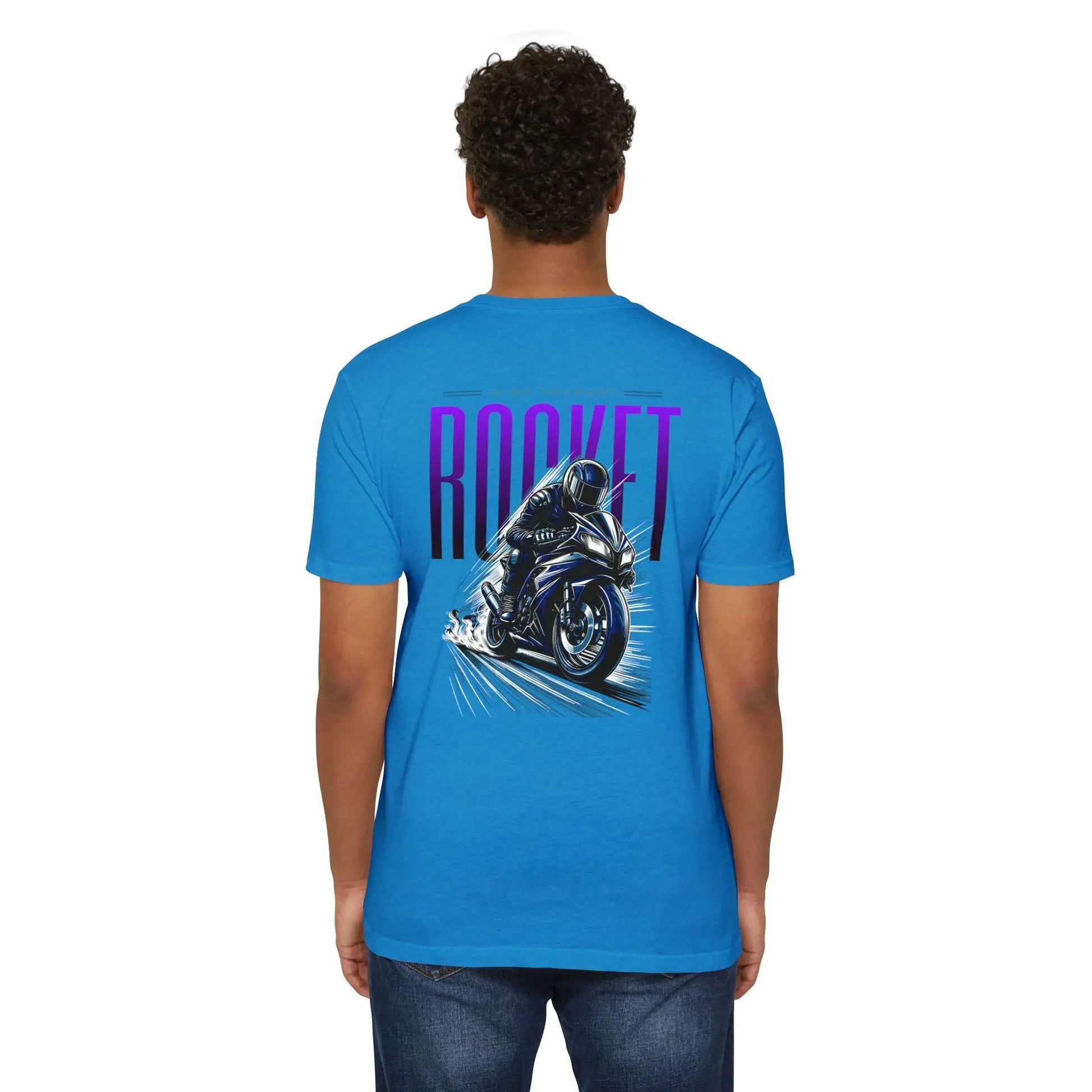 Rocket Themed Unisex Tee, Motorcycle Lover Gift, Casual Wear, Gift for Bikers, Unique Graphic T-Shirt Printify