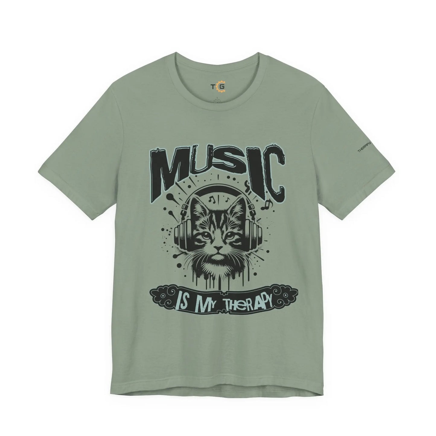 Music Is My Therapy Cat Tee, Unisex Music T-Shirt, Cat Lover Gift, Cute Graphic Tee, Gift for Musicians Printify