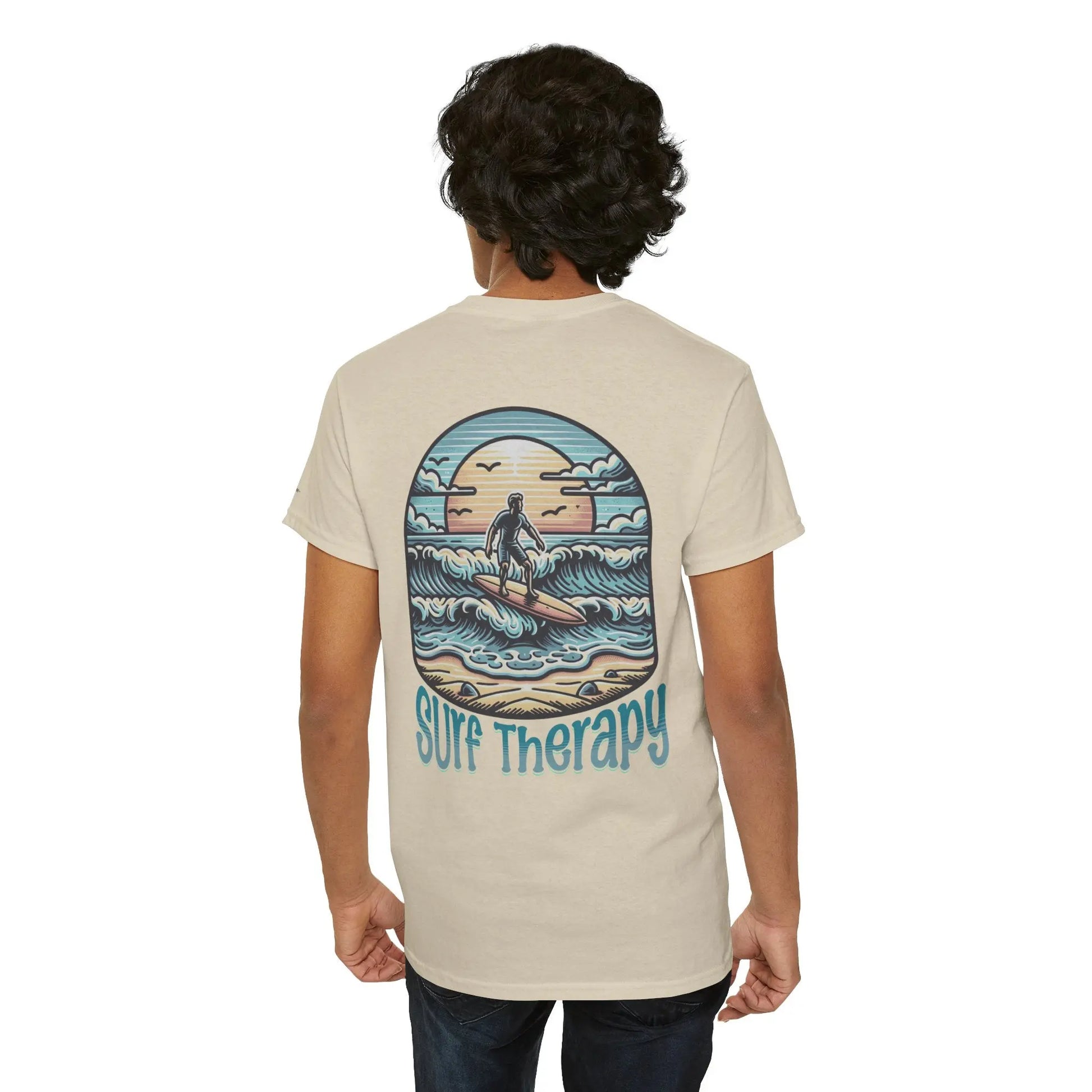 Surf Therapy Unisex Heavy Cotton Tee, Summer Vibes T-Shirt, Beach Day Apparel, Water Sports Gift, Casual Surfwear Printify