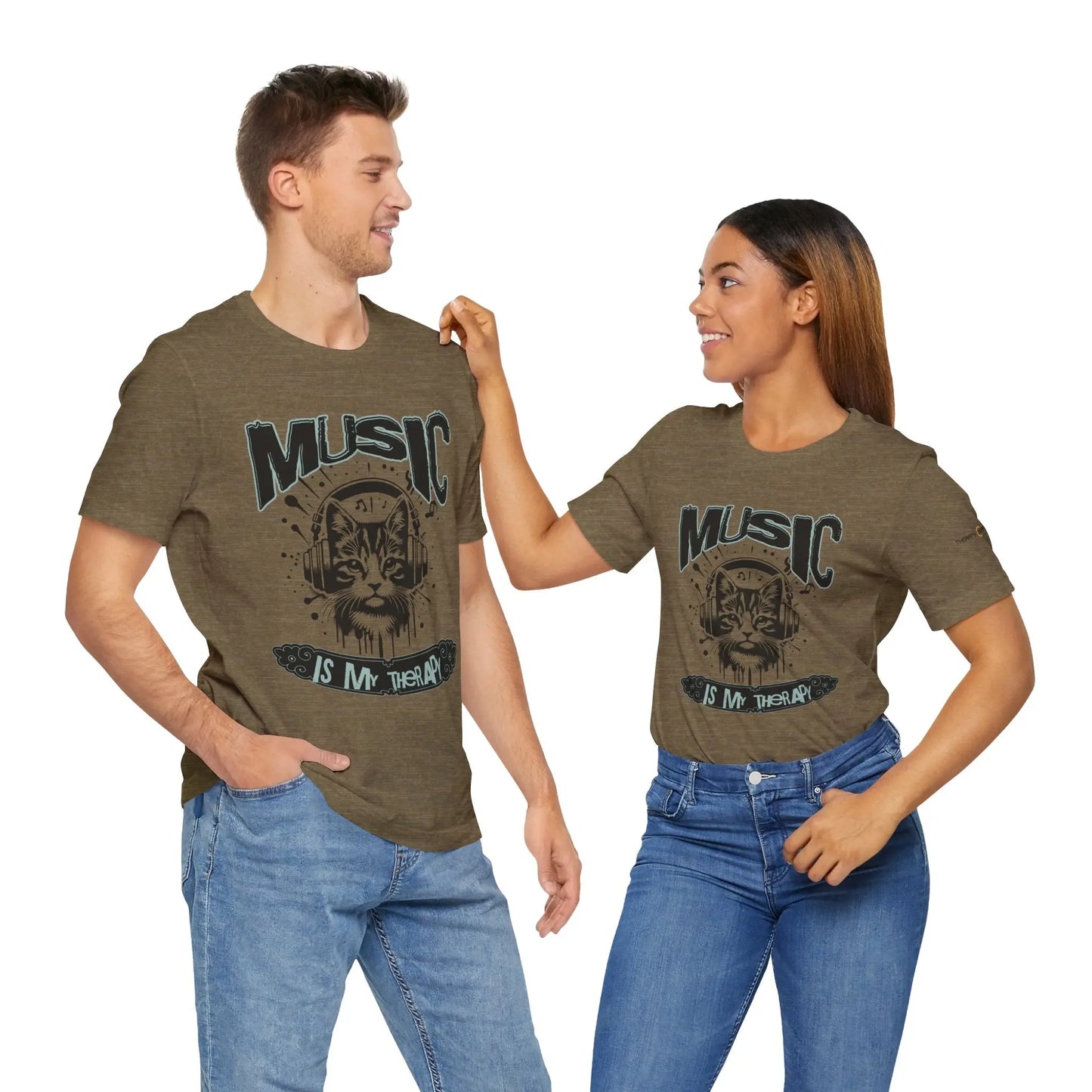 Music Is My Therapy Cat Tee, Unisex Music T-Shirt, Cat Lover Gift, Cute Graphic Tee, Gift for Musicians Printify