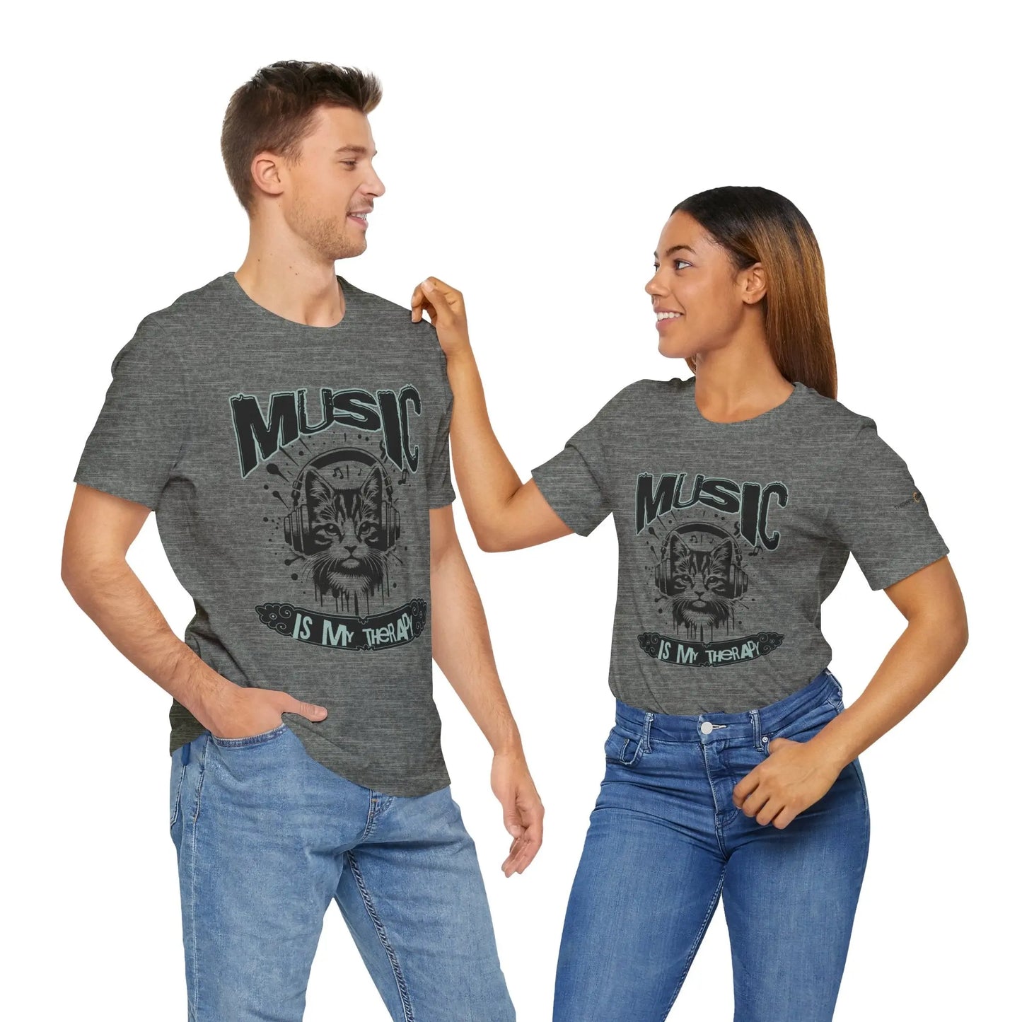 Music Is My Therapy Cat Tee, Unisex Music T-Shirt, Cat Lover Gift, Cute Graphic Tee, Gift for Musicians Printify