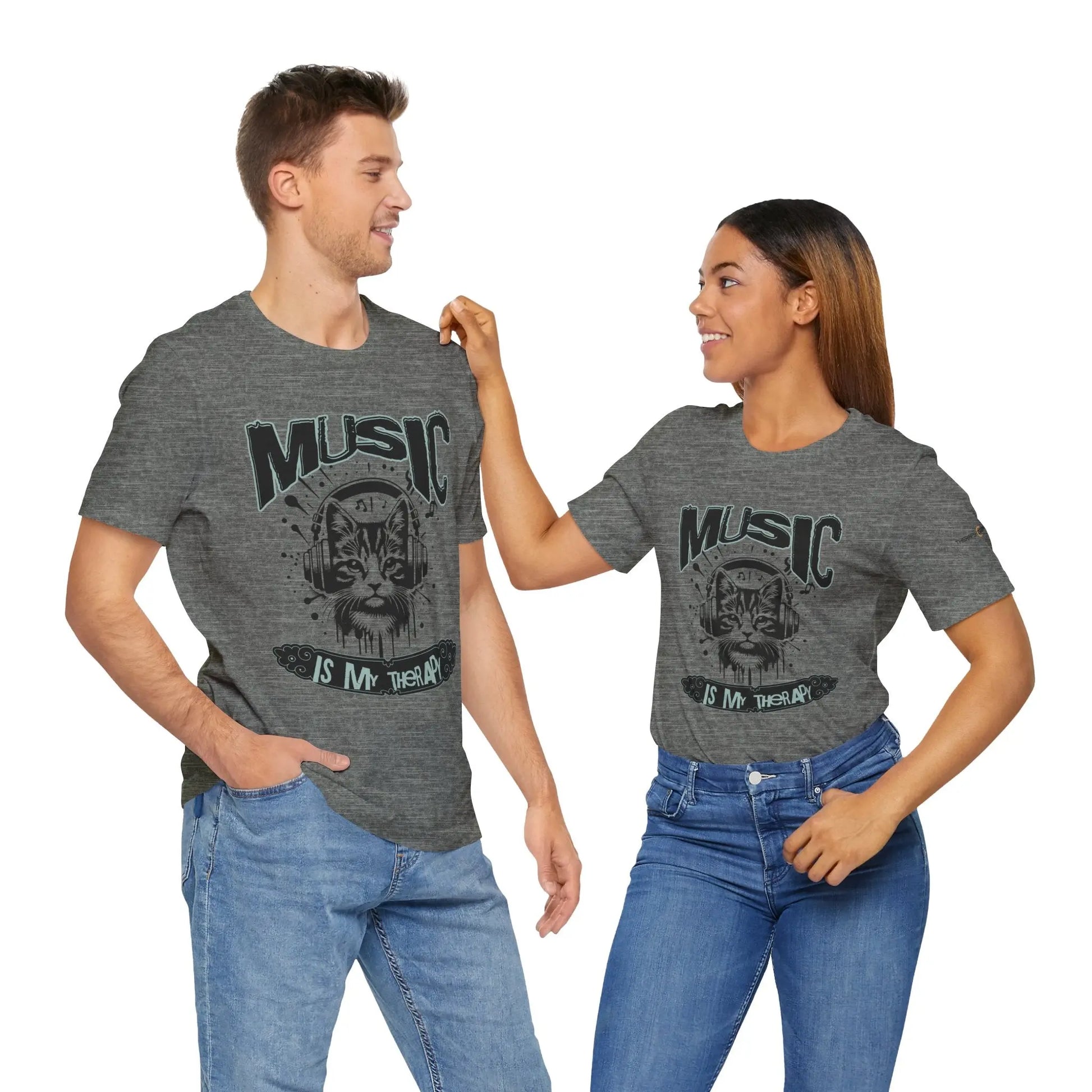 Music Is My Therapy Cat Tee, Unisex Music T-Shirt, Cat Lover Gift, Cute Graphic Tee, Gift for Musicians Printify